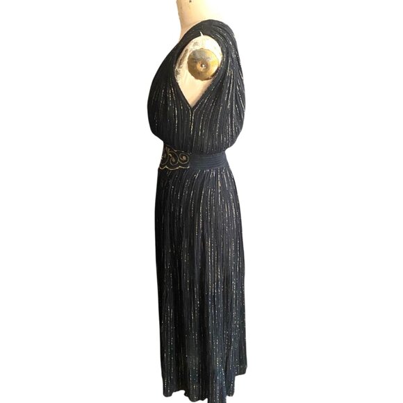 Vintage black and gold metallic Goddess sun dress, cotton, gauzy, long - Picture 6 of 15